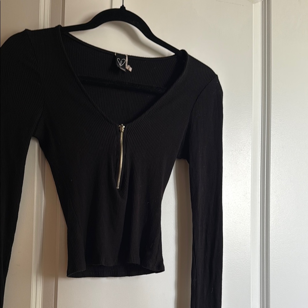Windsor zip front crop Long Sleeve Top